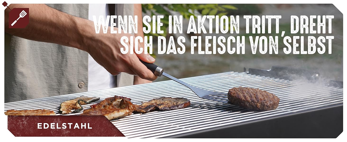 HORUS 23 Набір аксесуарів для гриля – 4 предметний набір: щипці, лопатка, виделка та термостійкий рукавичка