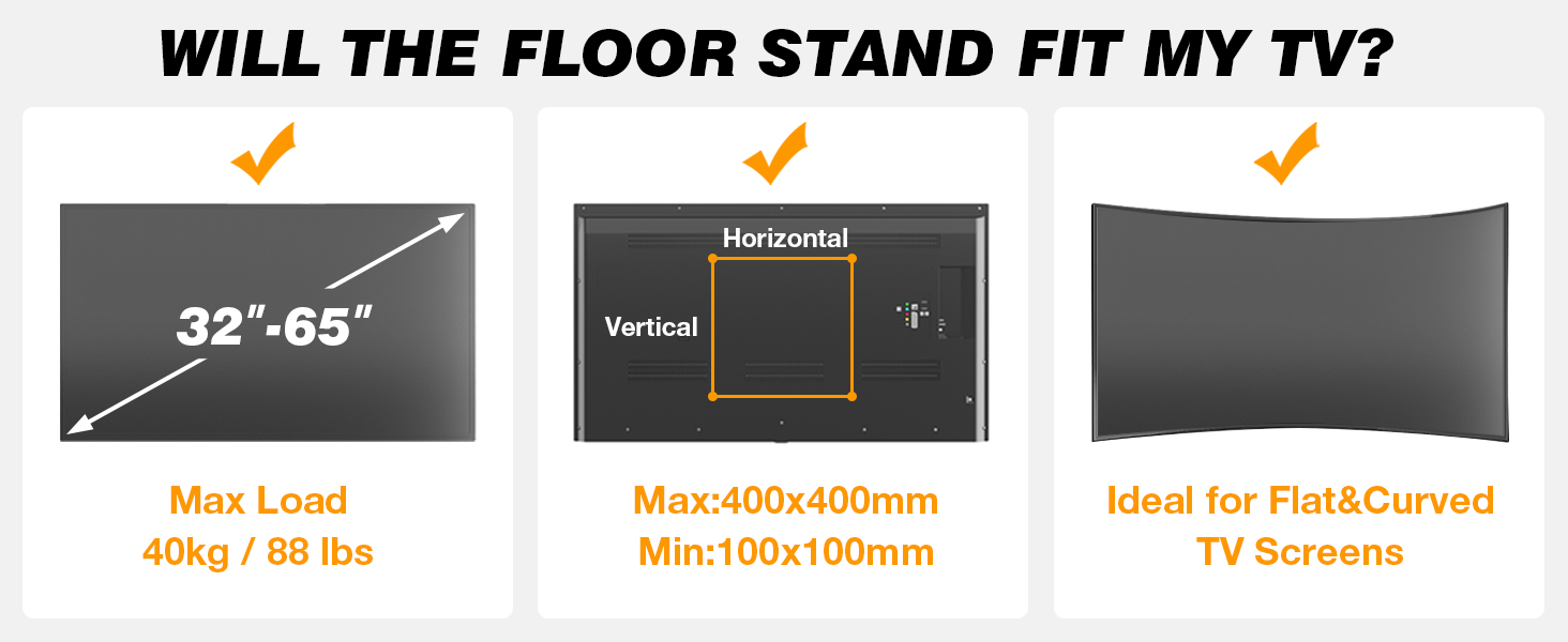 Підставка для телевізора RFIVER мобільна з роликами, біла, 32-65 дюймів, з поличкою, регульована висота та нахил, до 40 кг, VESA 400x400 мм