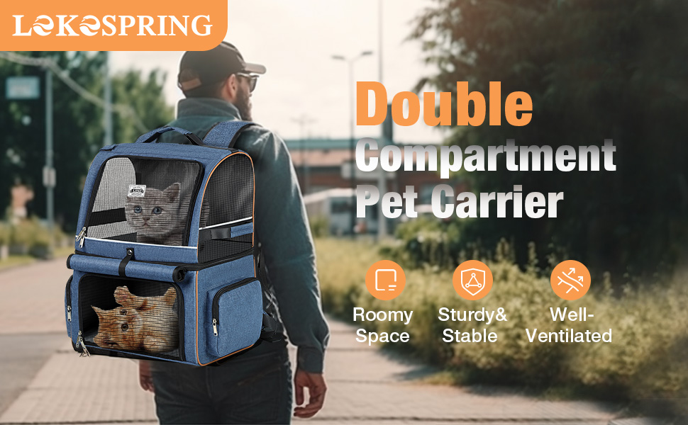 Подвійний рюкзак для котів на 2 котів - великий переносний рюкзак для котів/собак до 11 кг - блакитний