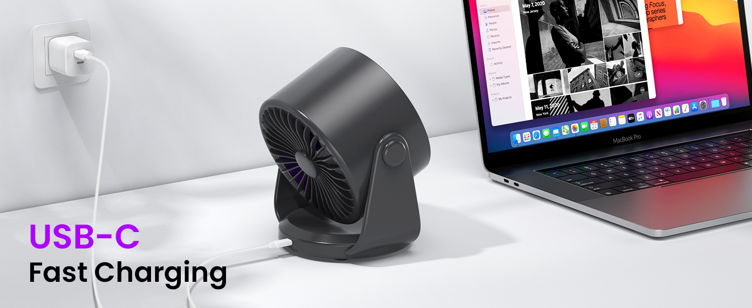 Настільний вентилятор Leise: тихий, перезаряджається через USB, ефективне охолодження, 100 швидкостей, компактний, портативний, кут нахилу 105°, LED дисплей, для офісу та подорожей