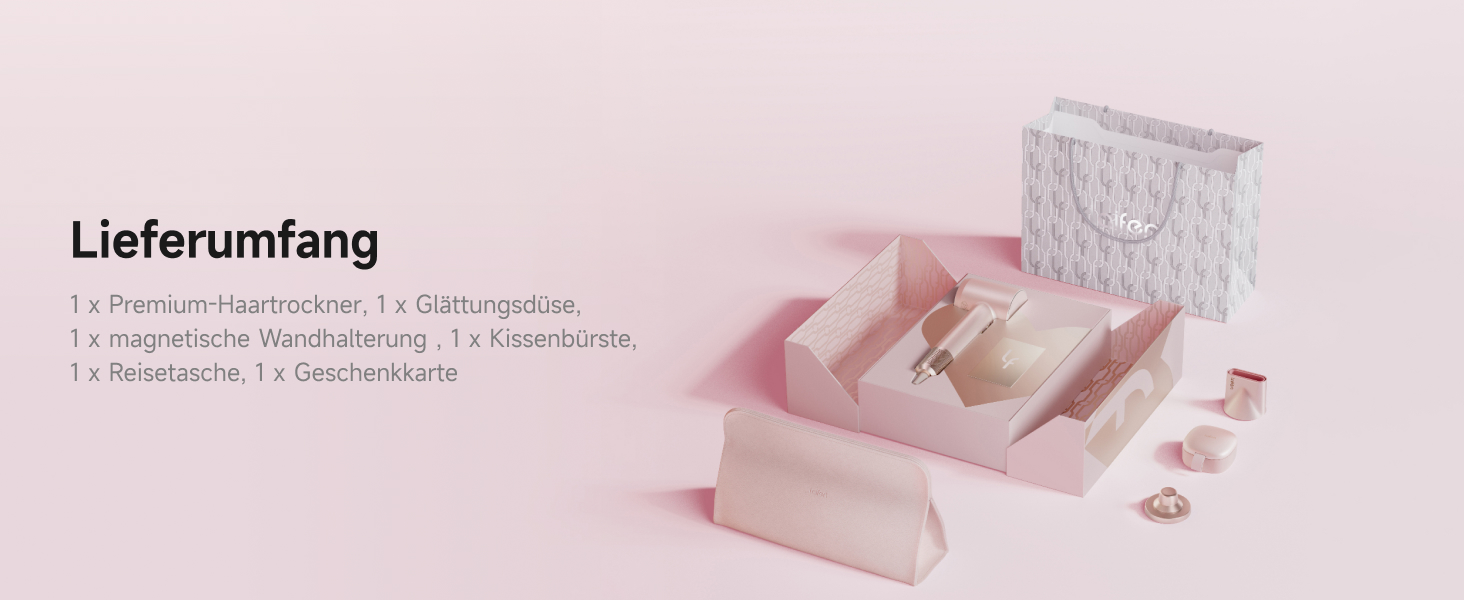 Фен Laifen з магнітною насадкою, 200 млн негативних іонів, 110 000 об/хв, Rosé Gold (Swift Premium)