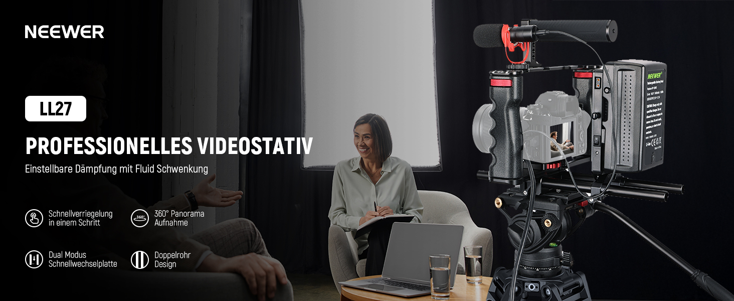 Штатив для відеокамери NEEWER 76' з пливним кріпленням, алюмінієвий, для DSLR/Camcorder, вантажопідйомність 8 кг, LL27