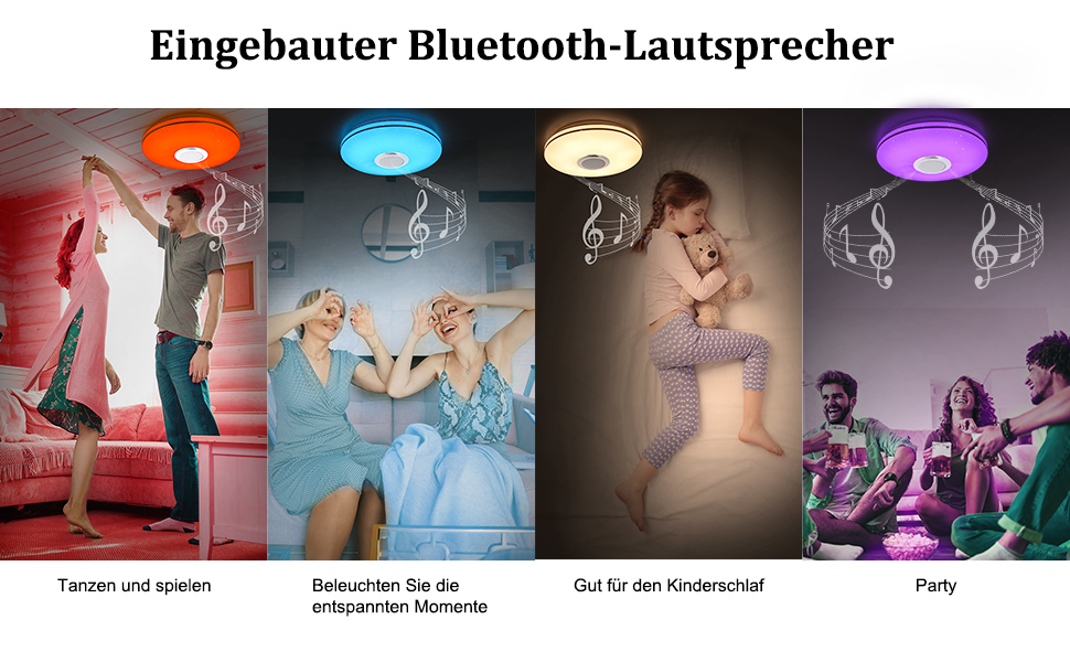 Світлодіодний стельовий світильник 36Вт з Bluetooth-колонкою, димером, RGB підсвічуванням, керуванням з пульта та додатка, музичний для спальні, дитячої, вітальні