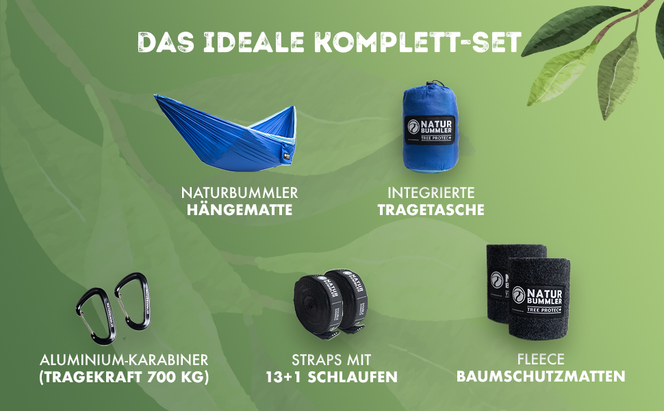 Гамак NaturBummler вуличний 300x170 см для 1-2 осіб (Meeresblau) з захистом дерева та кріпленням - легкий, водостійкий, подвійний шар для кемпінгу та саду