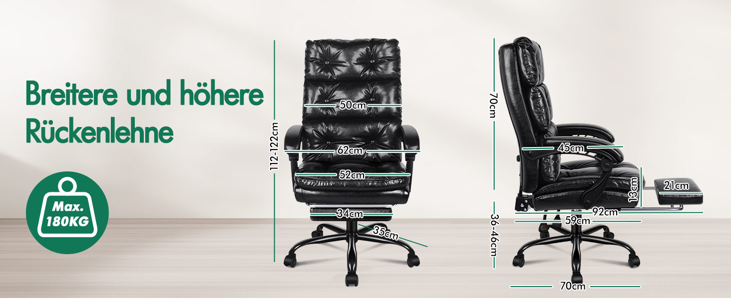 Офісне крісло ALFORDSON з регулюванням нахилу 150°, обертання 360° та підставкою для ніг. PU-шкіра, глянцевий чорний колір Palmer. Підходить для роботи та геймінгу.