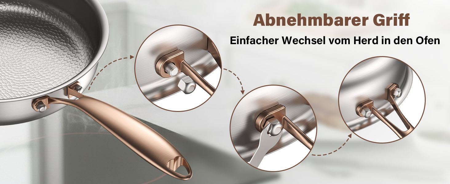 Пательня сталева 28 см Titan, не покрита, індукційна, з ручкою з рожевого золота, 18/10, для всіх типів плит та посудомийки, без PTFE/PFOA