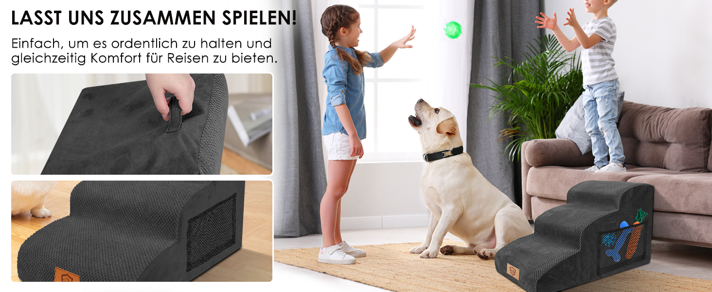 Сходинки для собак ZNM: 3-ступенева переносна драбинка для маленьких собак та котів, 40 см, чорний колір