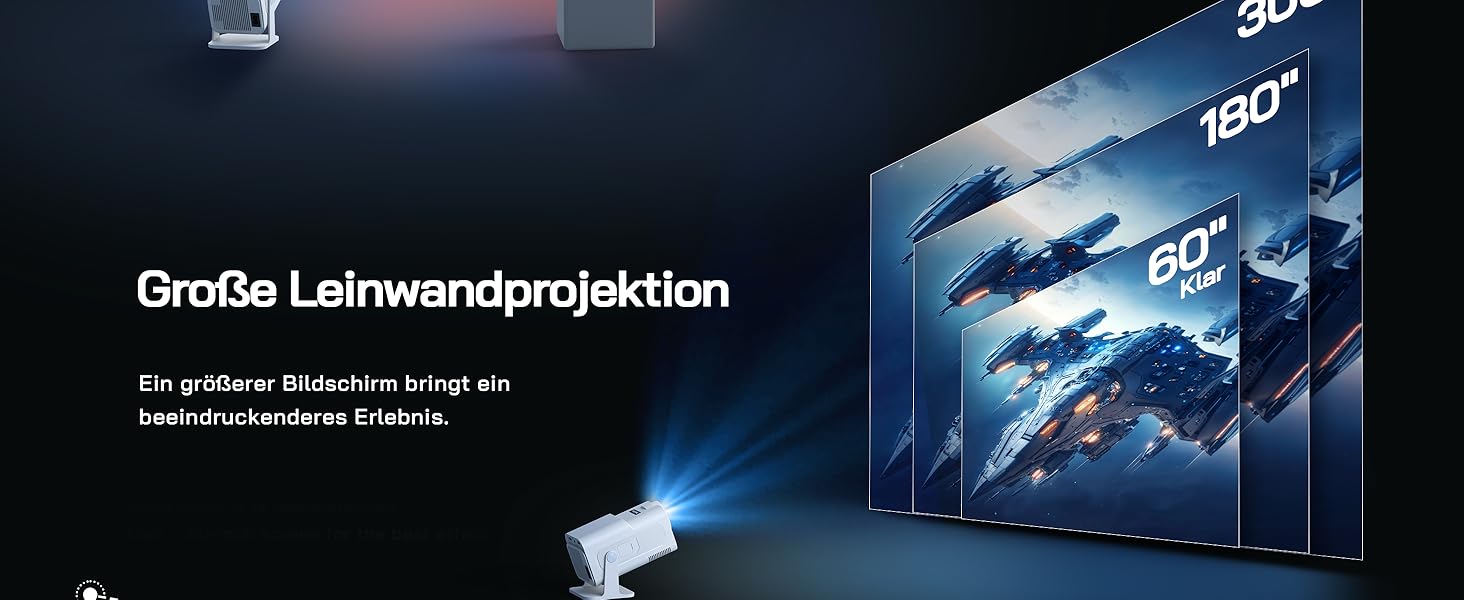 WOLFANG Міні проєктор 4K з Netflix, 26000 люмен, WiFi 6, Smart, 50% Zoom, корекція трапеції, 180° поворот, сумісний з TV Stick/iOS/Android/PC/PS5/HDMI/AV