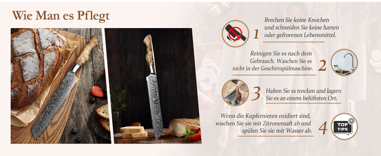 HEZHEN Кухонний ніж Gyuto 21см з дамаської сталі VG10, професійний, з ручкою з берези, для дому та ресторану