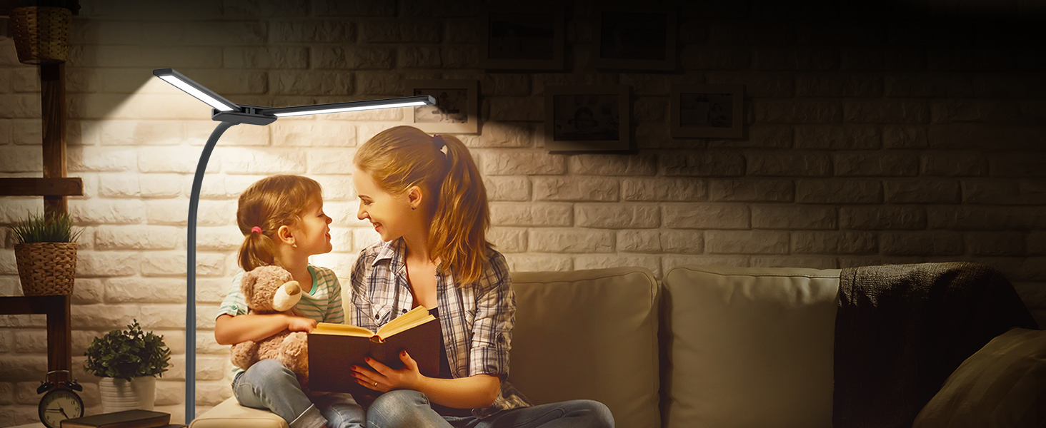 LED настільна лампа Rigors 60 см з регулюванням яскравості, 900 лм, денне світло, захист очей, 5 кольорів, 10 рівнів яскравості, гнучкий 360° шийка, з мережевим адаптером, чорний