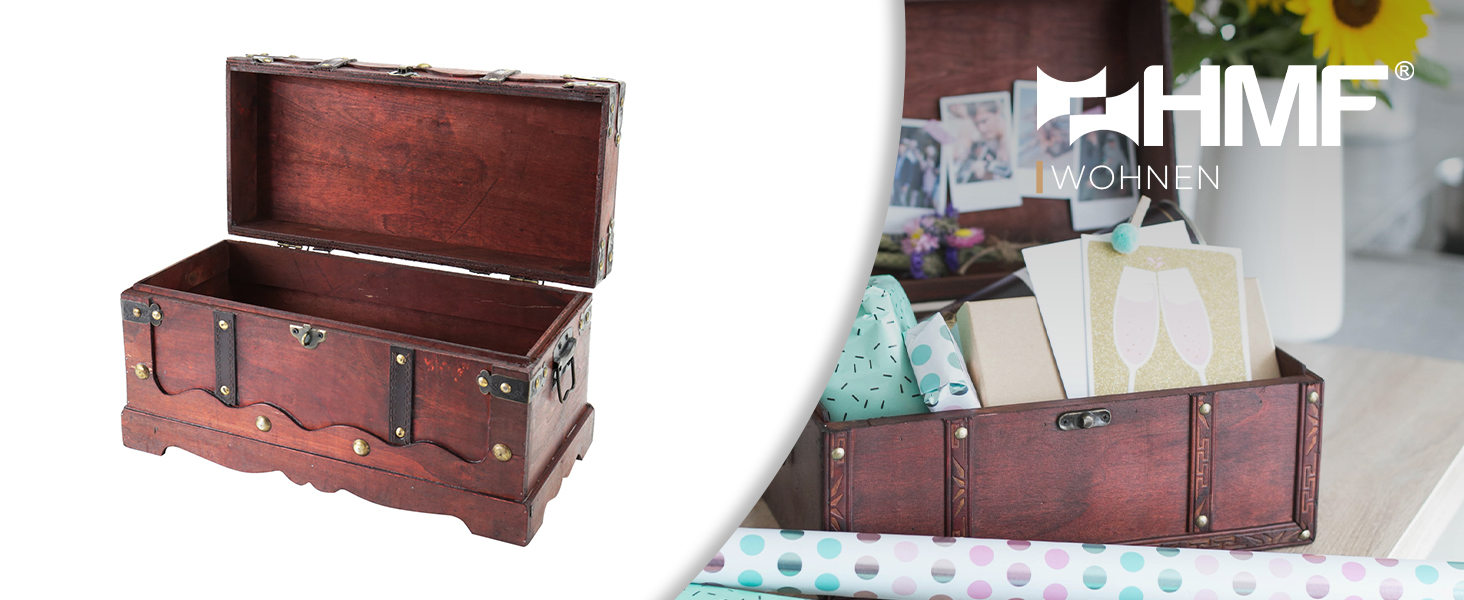 Велика дерев'яна скриня HMF 6400-140 з замком, 40x19x22 см, Франція
