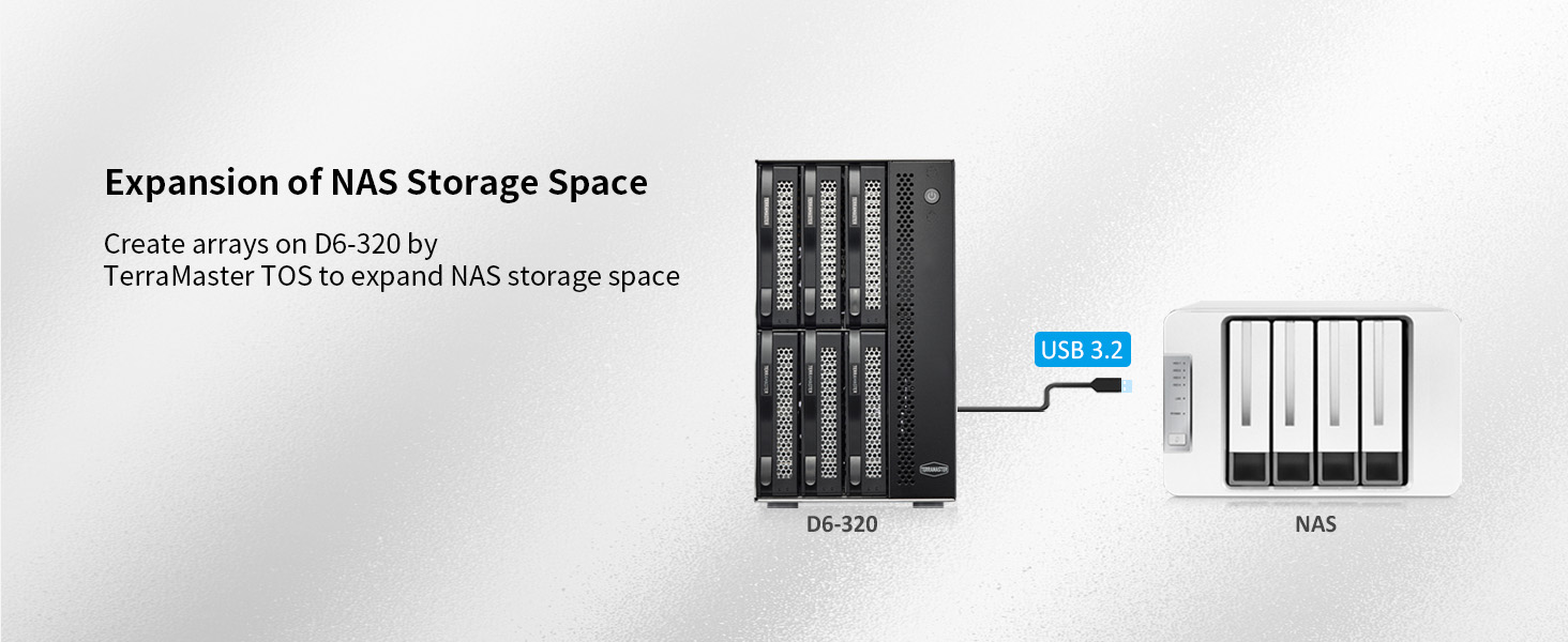 TERRAMASTER Корпус для жорстких дисків 4 відсіки, Rackmount, USB 3.2 Gen2, 10 Gbit/s, Hot-Swap, Plug-and-Play (без HDD), D6-320