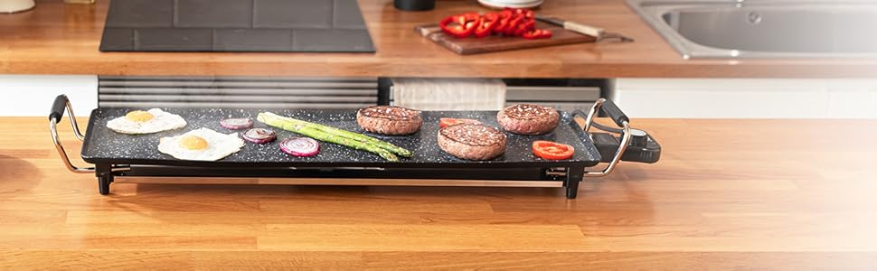 Cecotec Tasty Grill 2000 Electric Grill Plate - Stainless Steel, Adjustable Temperature, Non-Stick XL Cooking Surface (2400W)