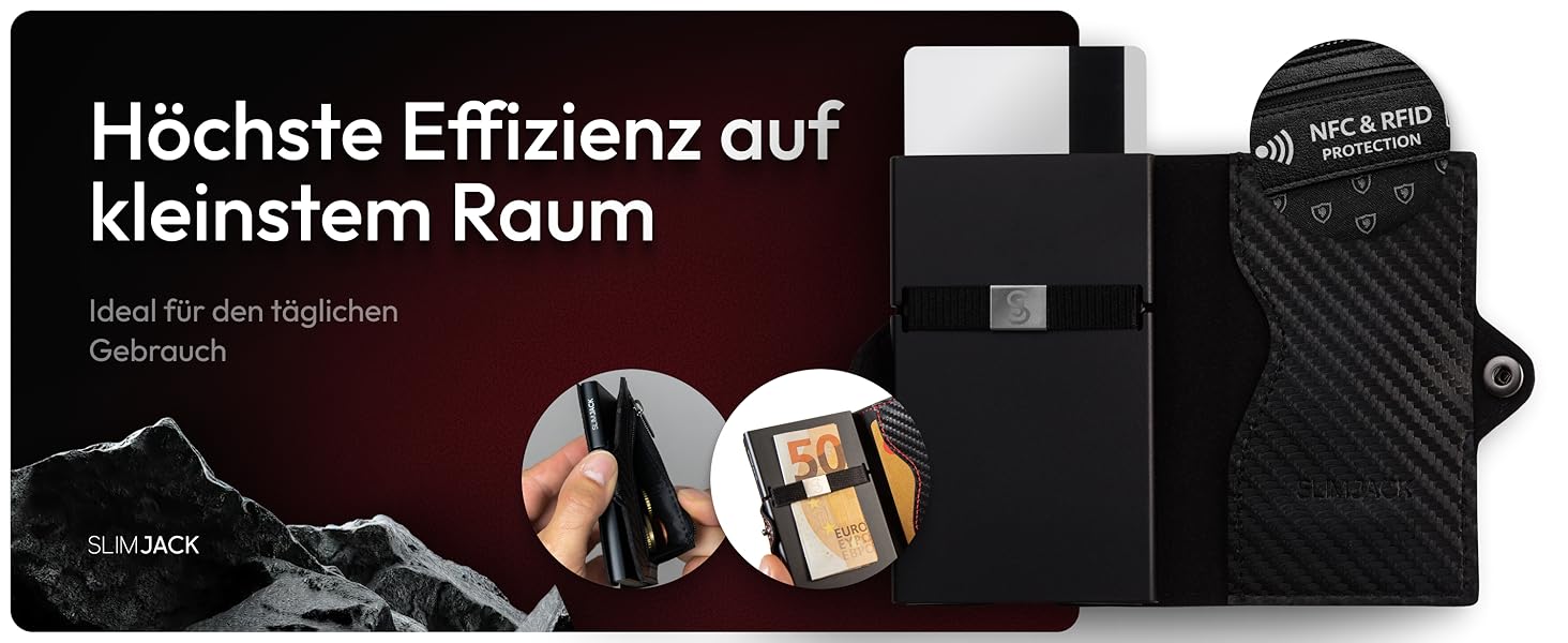 Стильний смарт-гаманець Slimjack з відділенням для монет та RFID-захистом - чоловічий алюмінієвий картхолдер для карт та монет (Carbon Redline)