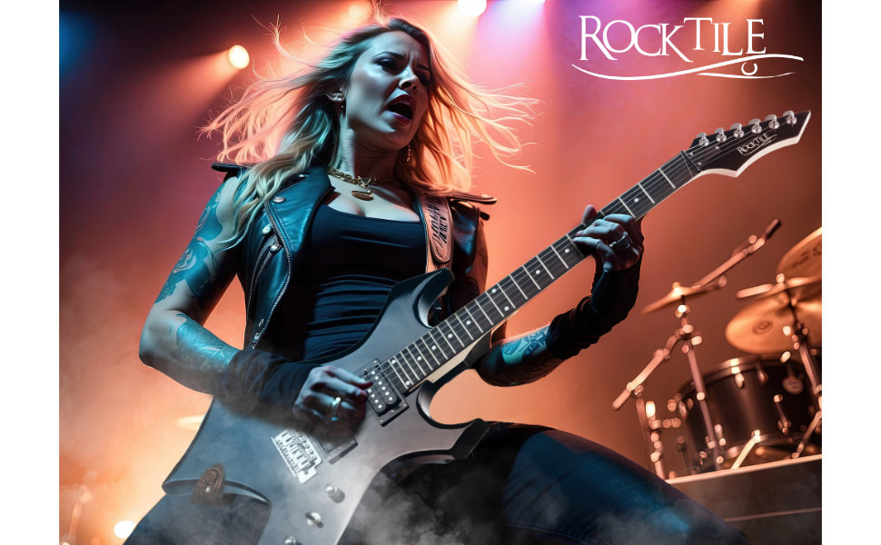 Електрогітара Rocktile Warhead Heavy-Series - Корпус з липи, 2 хамбакери, 24 лади, гриф з твердої породи дерева, тремоло Vintage String Thru, чорний глянцевий
