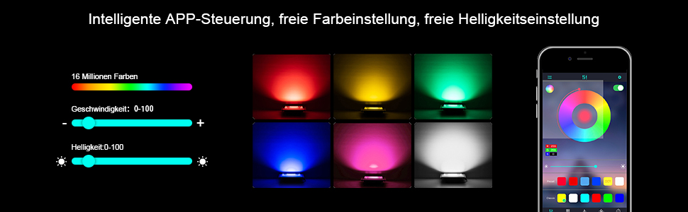 RGB LED прожектор 2 шт 100Вт, Bluetooth, IP66, для вулиці, балконів, саду, атмосферне підсвічування