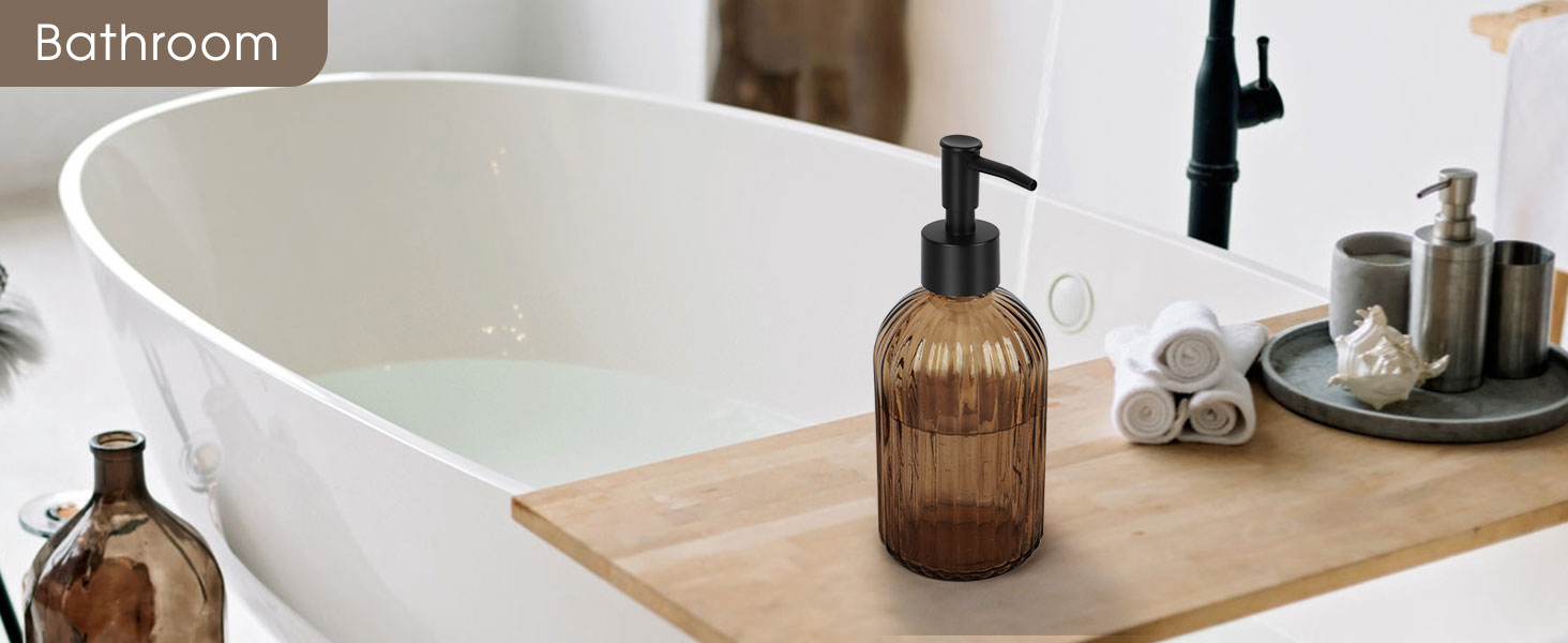 Скляні дозатори для мила Topsky (2 шт.), 400 мл, з нержавіючою помпою, для кухні та ванної кімнати, підходить для лосьйонів, ефірних олій та рідкого мила, колір - бурштиновий