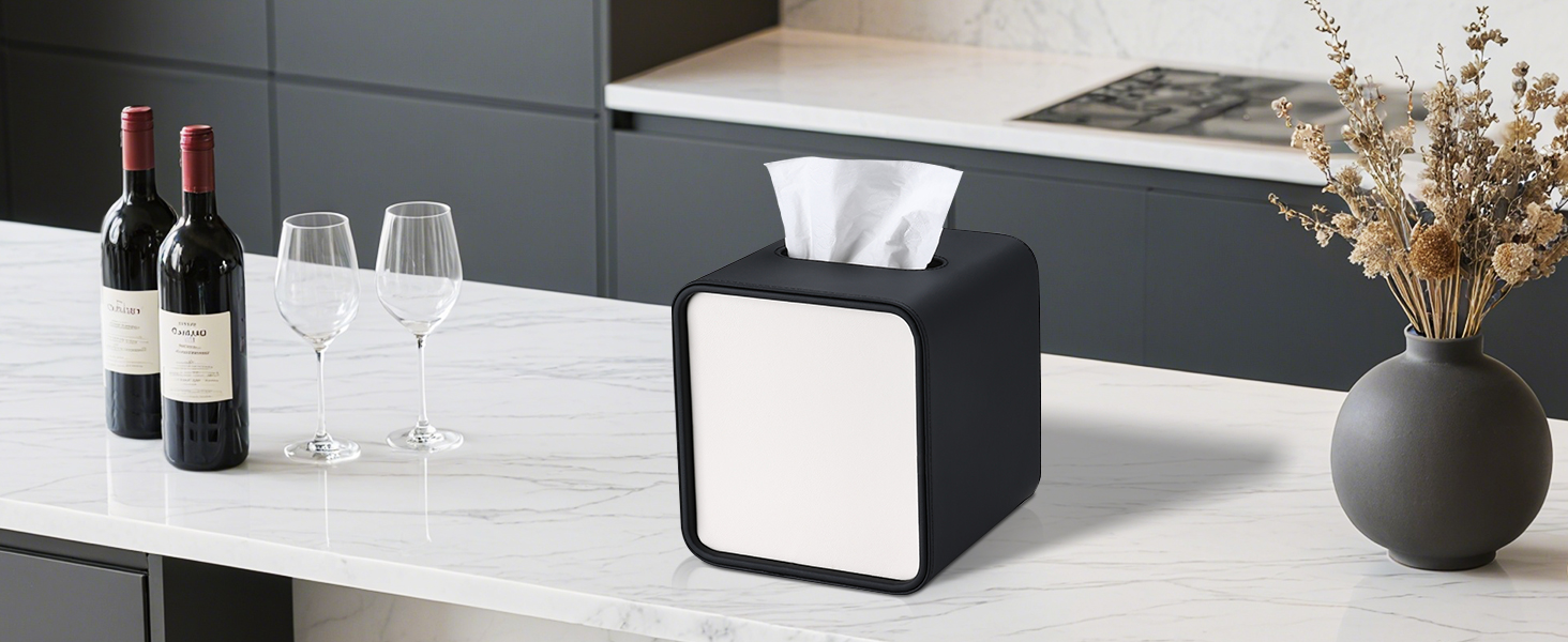 Скріпка для серветок GORESE, шкіряна, квадратна, чорна (15x15x15.8 см)