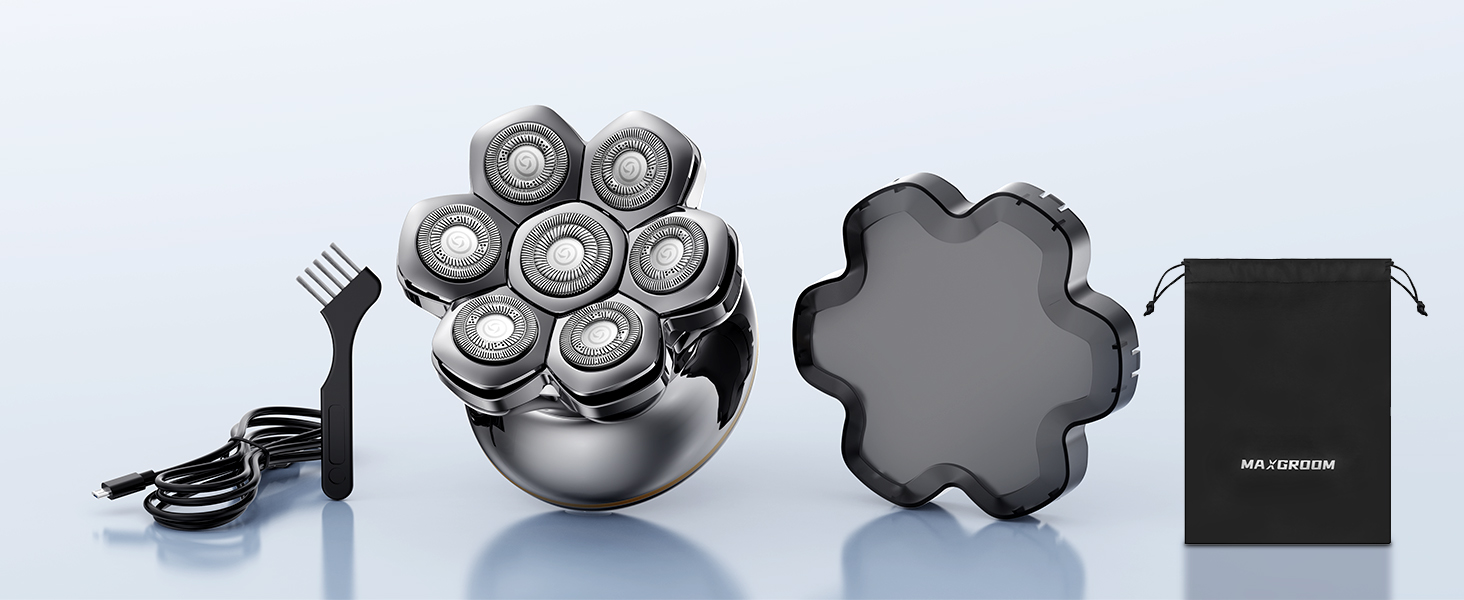 MAXGROOM 7D Glatzen Rasierer Herren - Електрична бритва для гоління голови, срібляста, акумуляторна (1400mAh), водонепроникна IPX6, Type-C