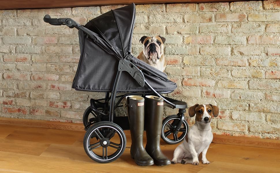 COOPER Складаний переносний візок для собак до 32 кг | Візок для тварин з регульованою висотою та кошиком для покупок | М'які ручки Soft Touch та світловідбиваючий дизайн | Ідеальний для транспортування домашніх тварин – Сірий