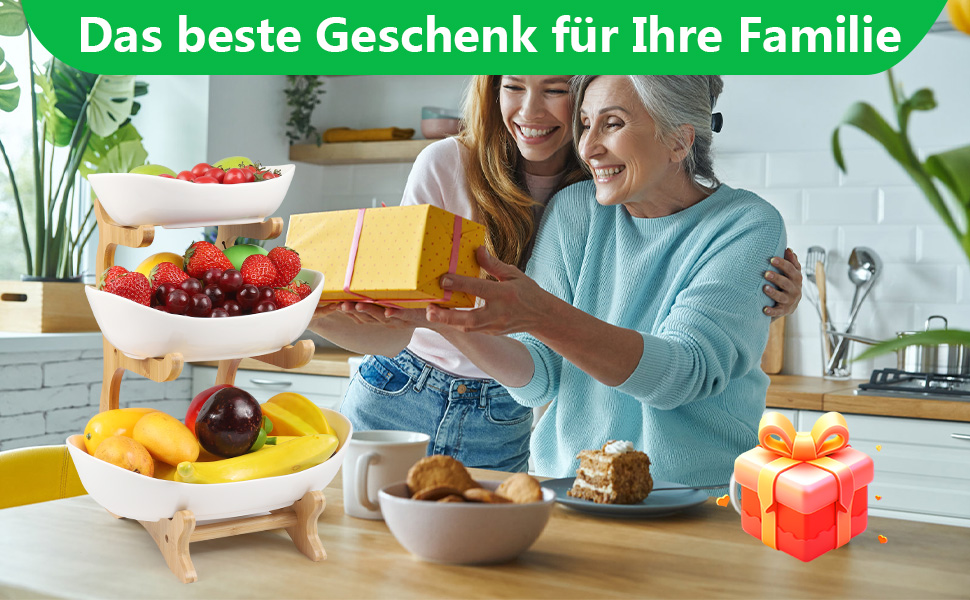 Керамічна етажерка для фруктів Dreamhigh® з 3 ярусами, економна та стійка, сучасна фруктова та овочева миска з бамбуковою підставкою