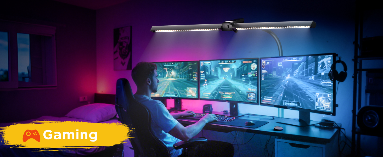 Настільна лампа для робочого столу з 3 джерелами світла, 24W, 100см, денне світло, з пультом дистанційного керування, регульована яскравість, лампа для монітора, модель «Лебідь», матовий чорний колір