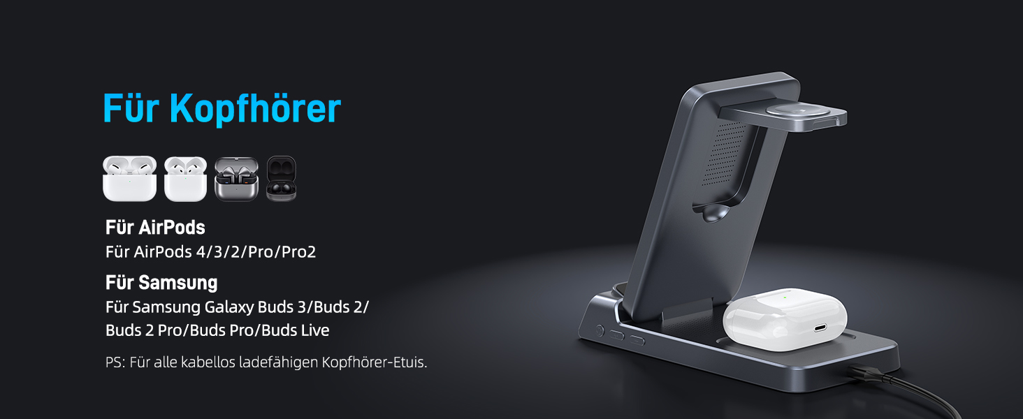 Зарядна станція 3-в-1 бездротова для iPhone, Apple Watch, AirPods, з годинником, для подорожей