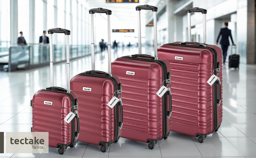 Набір валіз Tectake® 4 шт. з жорстким корпусом ABS, з колесами, телескопічною ручкою та замком, включаючи ваги та аксесуари для валіз. Розміри: S, M, L, XL (Бордовий)
