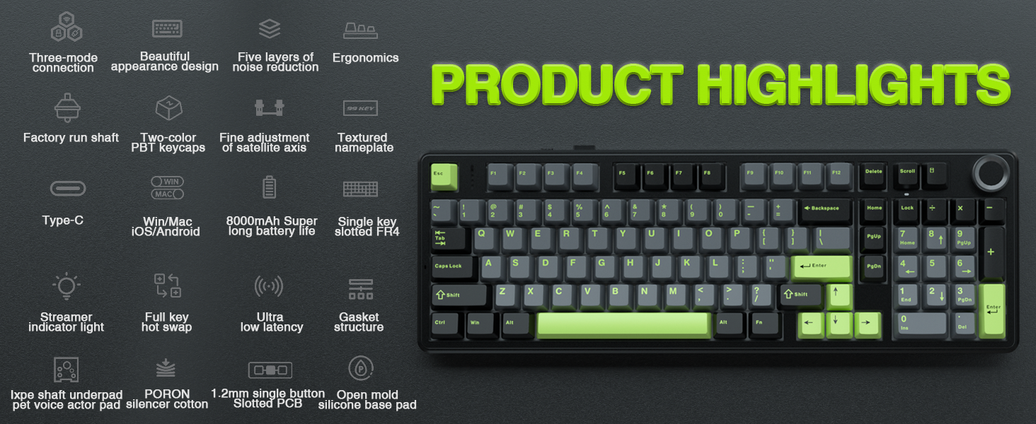 Механічна ігрова клавіатура AULA F99 Pro: RGB, Hot-swap, бездротовий 3-в-1, QWERTY, чорний градієнт