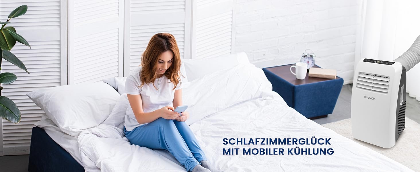 Мобільний кондиціонер SereneLife 9000 BTU з виносним шлангом. 3-в-1: кондиціонер, вентилятор, осушувач повітря. Підходить для кімнат до 42 м². Білий.