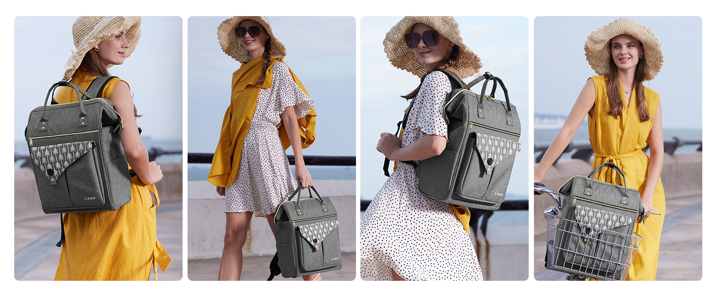 Рюкзак Lekesky для жінок: шкільний, з відділенням для ноутбука 15.6 дюймів, антикрадійний, сірий