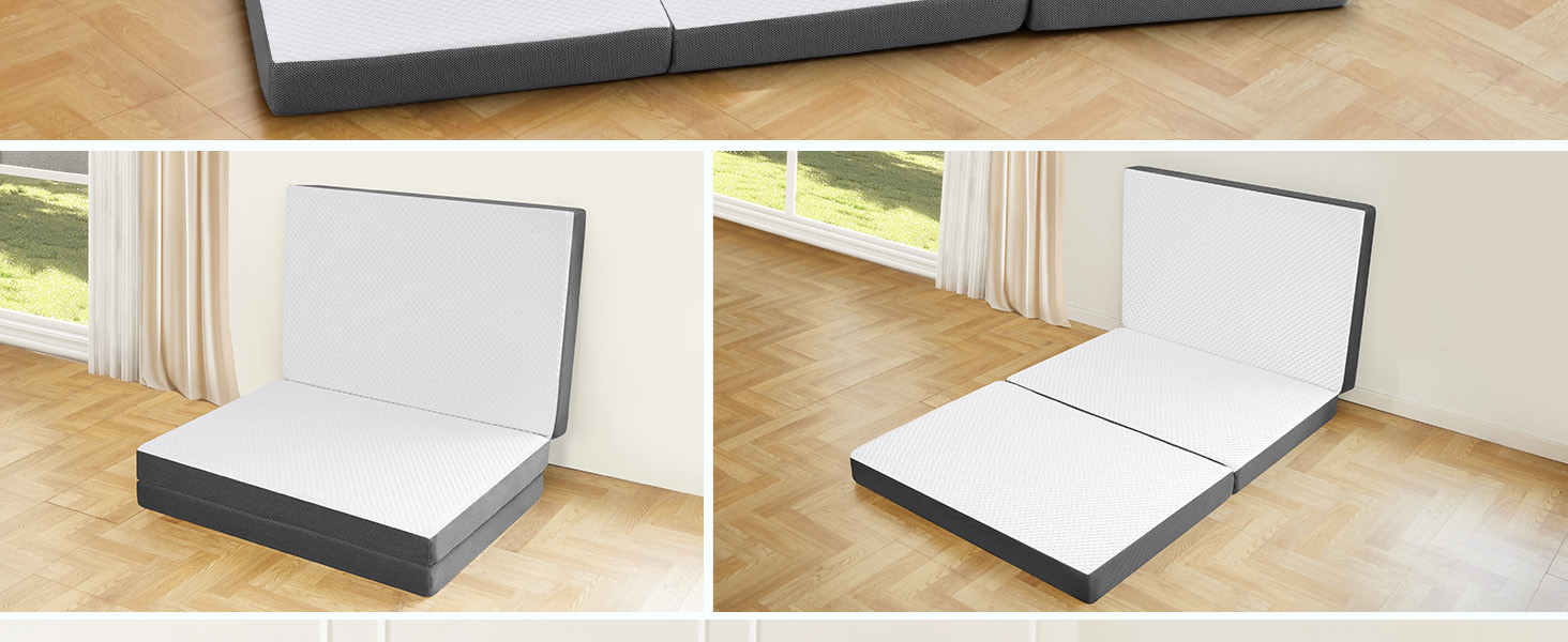 Складаний матрац Autsel 140x200x10 см, три частини, для кемпінгу, гостьове ліжко, підлоговий матрац