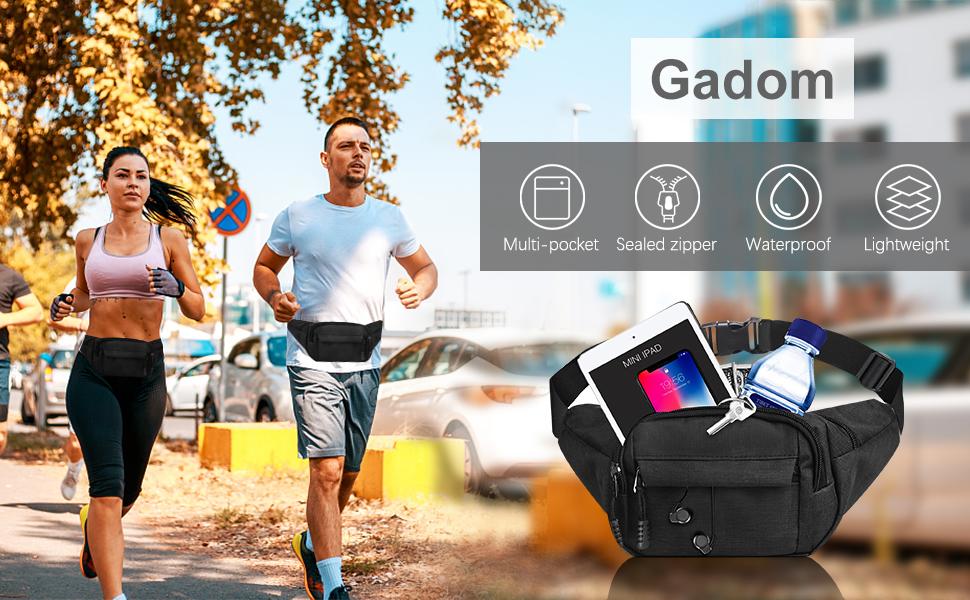 Водонепроникна поясна сумка-рюкзак для жінок та чоловіків, ідеальна для туризму, кемпінгу, велосипеду та подорожей, чорного кольору, велика