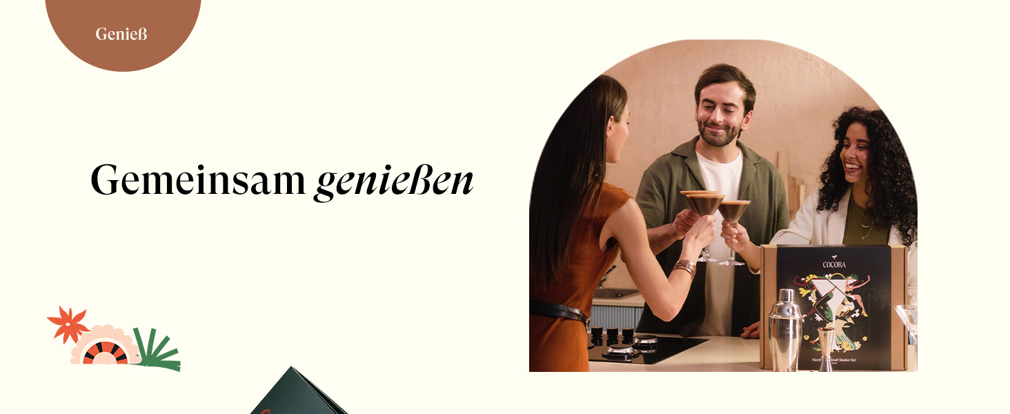 Коктейльний набір Cocora Martini-Set 8 предметів з нержавіючої сталі: шейкер, келихи для Мартіні, книга рецептів, подарункова упаковка (Чорний)