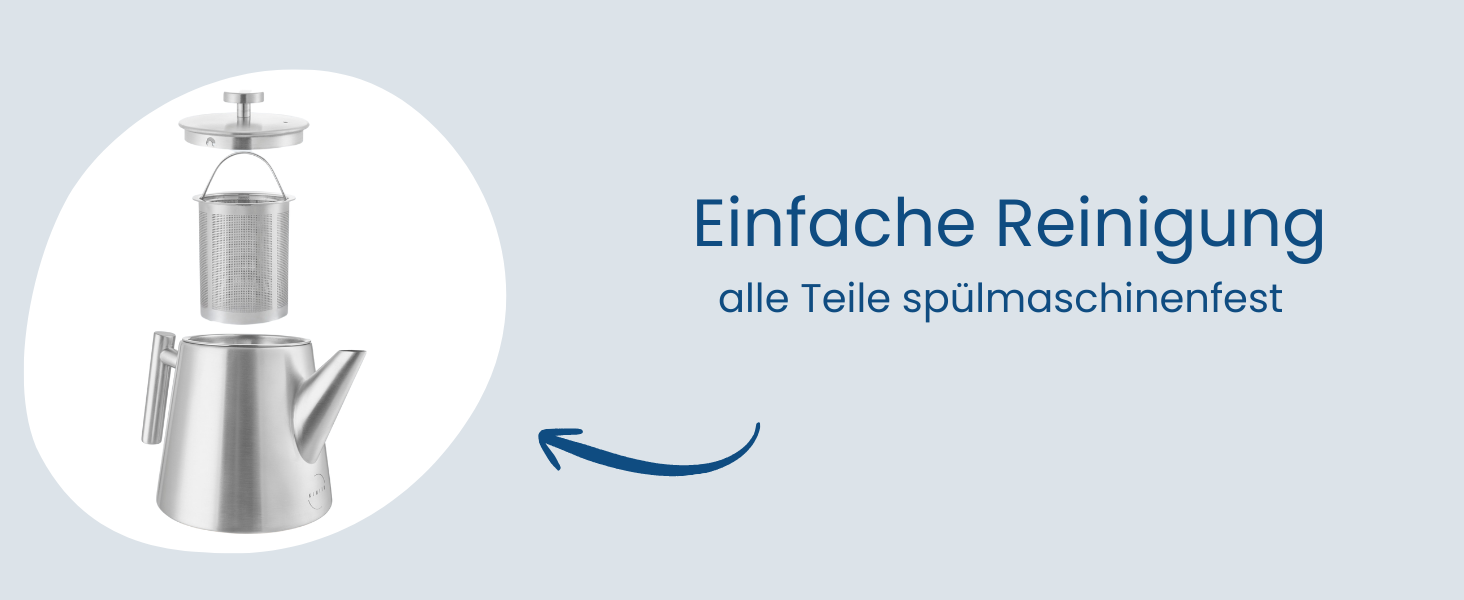 Заварник для чаю Teekanne з ситечком, 1 л, нержавіюча сталь, з функцією підігріву та пробковим підстаканником, двостінний чайник для листового чаю та трав'яних настоїв