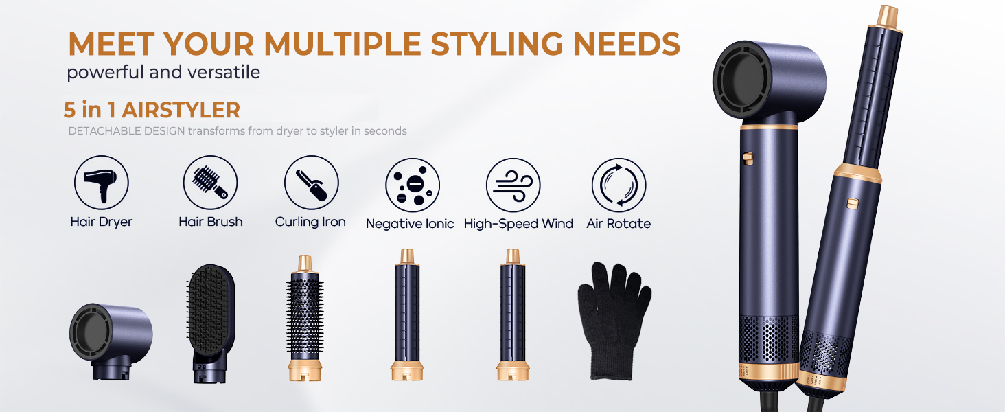 Airstyler Rundbürstenföhn 6 в 1: Набір для укладки волосся, фен-щітка, плойка, 1000W, 3 температурні режими