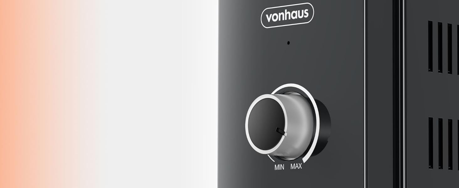 Масляний радіатор VonHaus 2000W з 9 ребрами, електричний, портативний, з термостатом, 3 режими нагріву, 4 колеса, 1.5м кабель (білий/чорний)