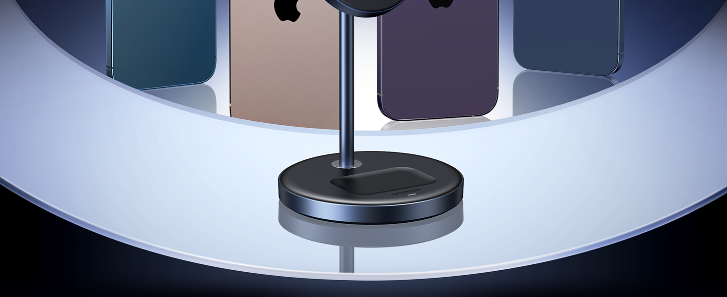 UGREEN MagFlow 2-в-1 Бездротова зарядка для iPhone з MagSafe, 90° регульована, кабель USB-C 1м