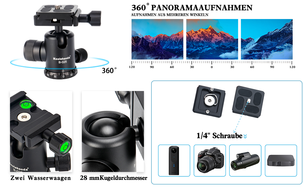 Міні штатив Koolehaoda для камери з алюмінію, 63 см, портативний, з кульковою головкою 360° та QR-платформою для DSLR/відеокамер, до 10 кг (Помаранчевий)