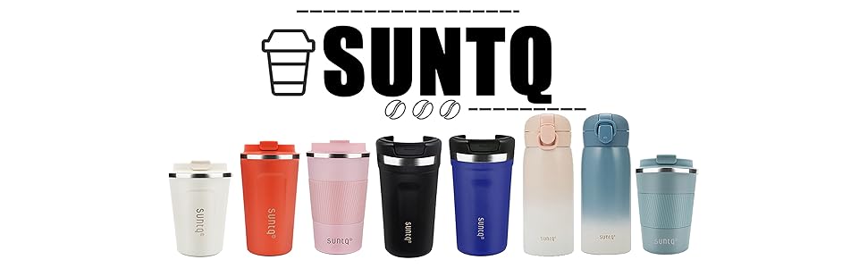 Термокружка для кави з нержавіючої сталі SUNTQ - 510 мл, з подвійними стінками, ізольована, з кришкою, що не протікає, багаторазова (Чорний)