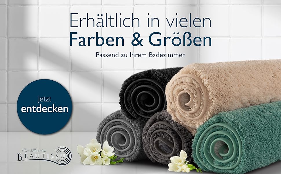 Beautissu Non-Slip Bath Mat - 120x70 cm - Plush Shaggy Rug for Bathroom - Washable, Grey - BeauMare FL