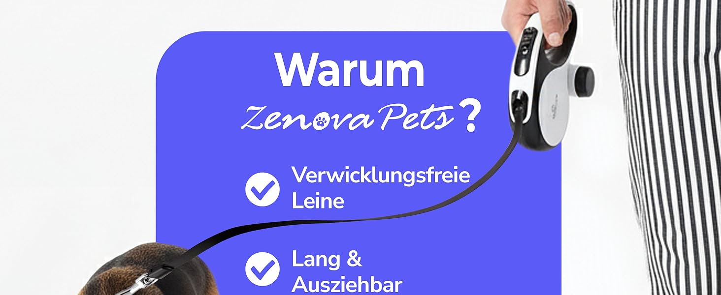 Рулетка для собак 8 м з тримачем для відходів – міцна витяжна повідка для маленьких, середніх та великих собак – повідка з нейлоновим шнуром 360°, антиковзний руків'я та кнопка швидкого гальмування 8 м