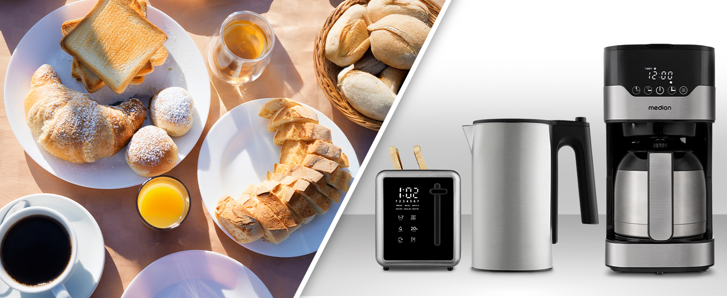 Електричний чайник MEDION LIFE MD12106, 2.2 кВт, 1.5 л, LED-дисплей, LED-підсвітка, автопрограми, захист від дітей, срібний