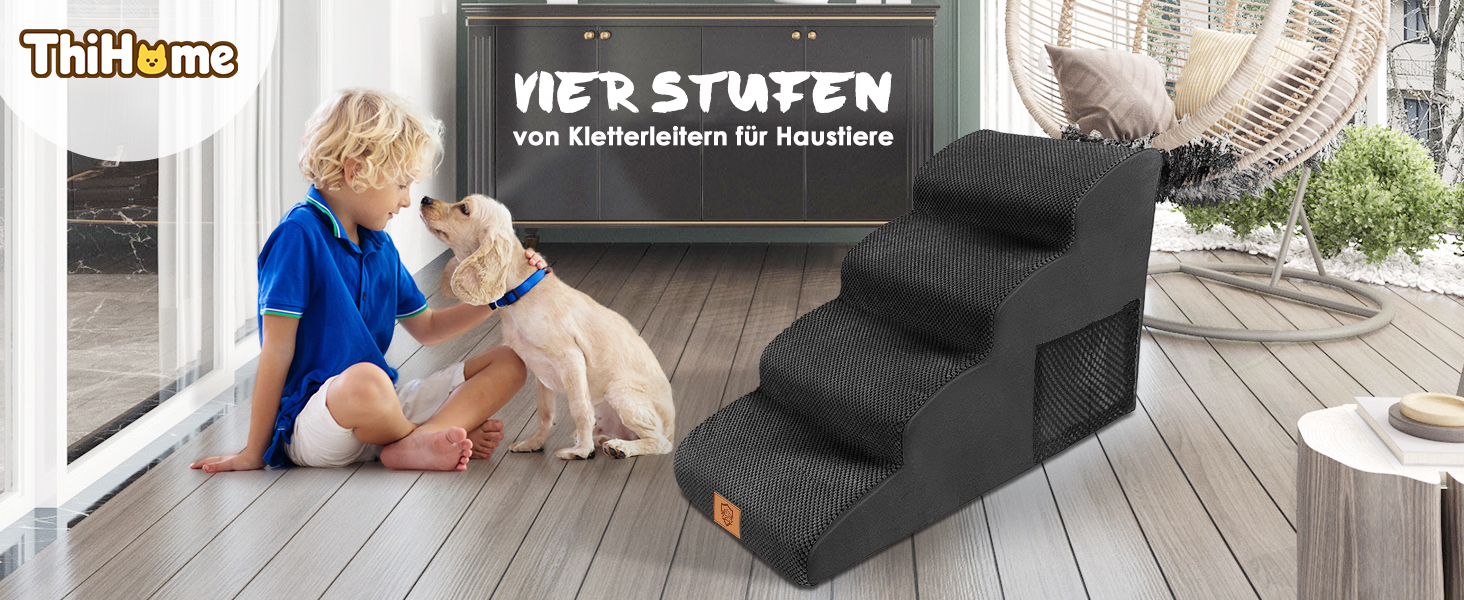 Сходинки для собак: 3 сходинки, 40 см, чорного кольору. Зручна рамна сходинка для собак, з миючим покриттям та протиковзкою поверхнею. Ідеально підходить для ліжка та дивану.