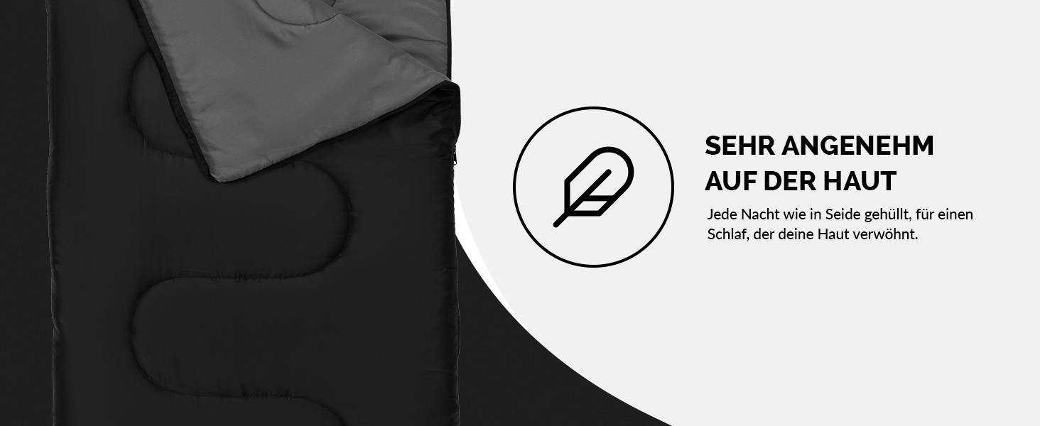 Montaray® Hooded Sleeping Bag -3°C - Outdoor Winter & Summer Sleeping Bag for Men & Women - 3-4 Season, 75x220cm, Hut Sleeping Bag, Black, 280GSM
