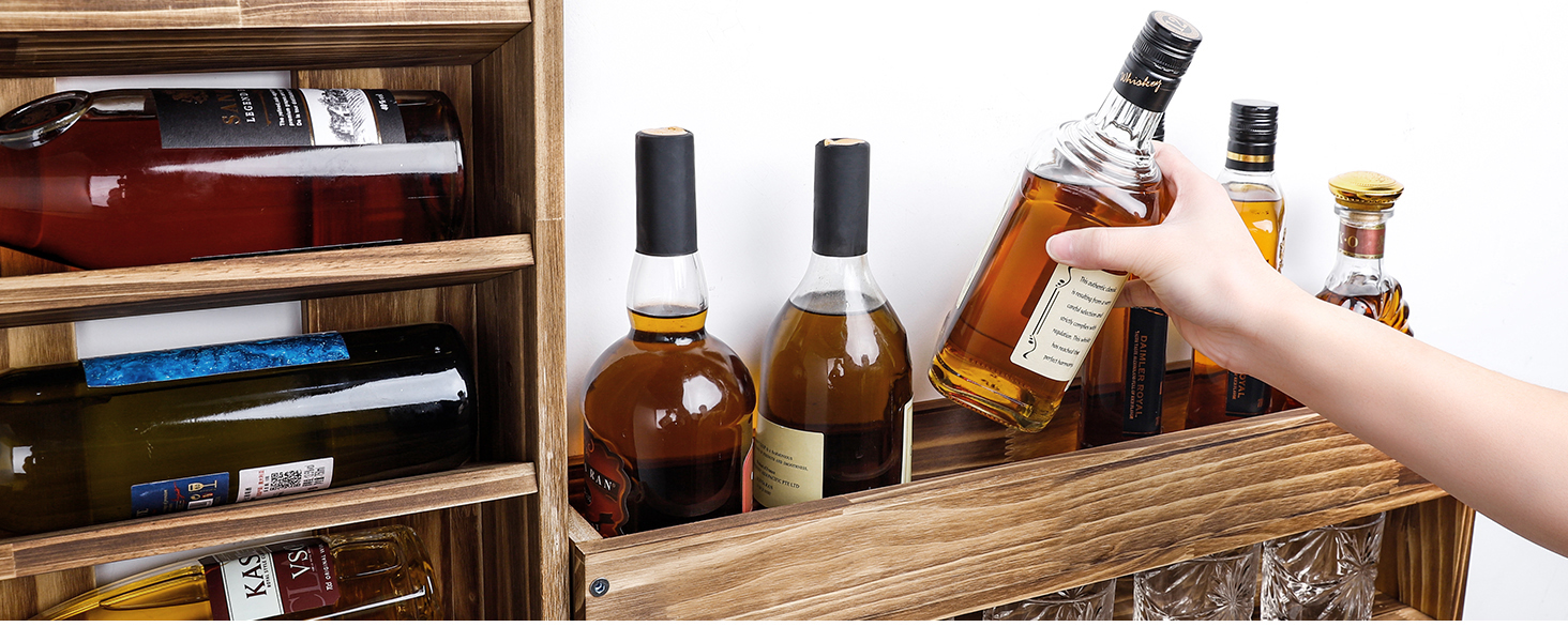 Стійка для вина Yorbay з підігрітим деревом, настінна з тримачем для корку, для келихів для вина та віскі, утримувач для пляшок, домашній бар, вінтаж, подарунок (без LED)