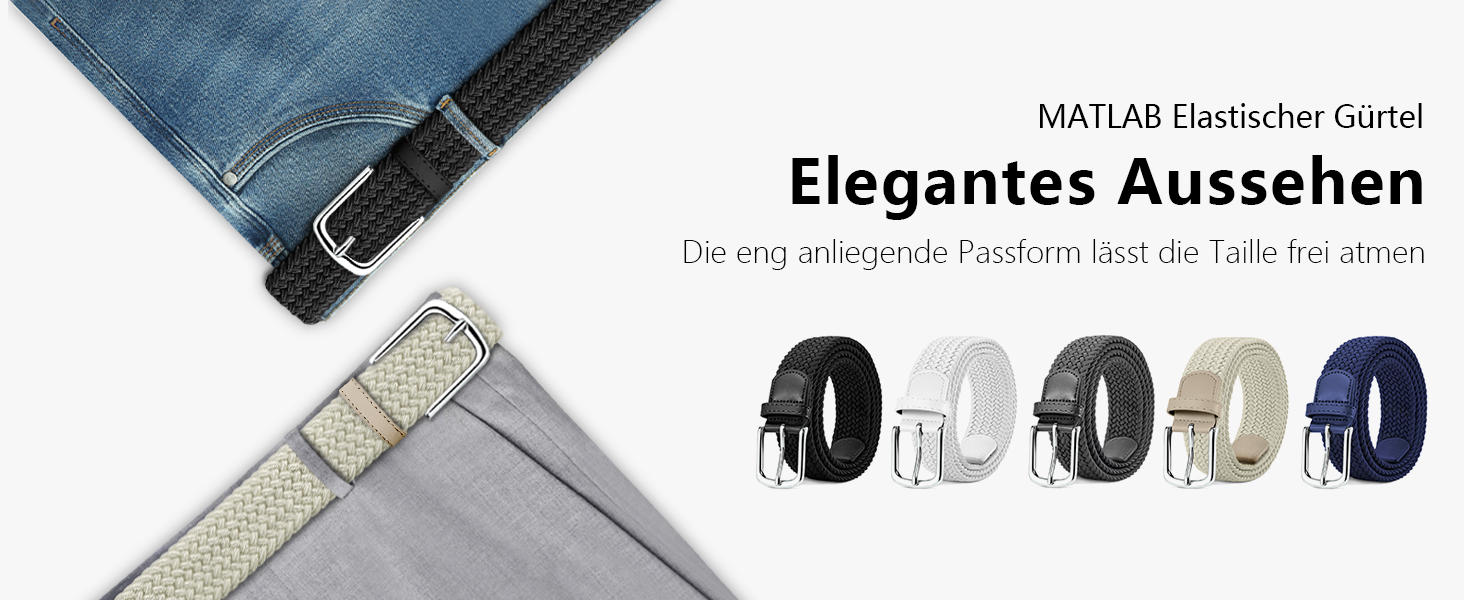 Набір з 2 еластичних тканинних ременів для жінок та чоловіків – регульовані, 3,3 см, довжина 100-120 см (чорний + синій), 100 см