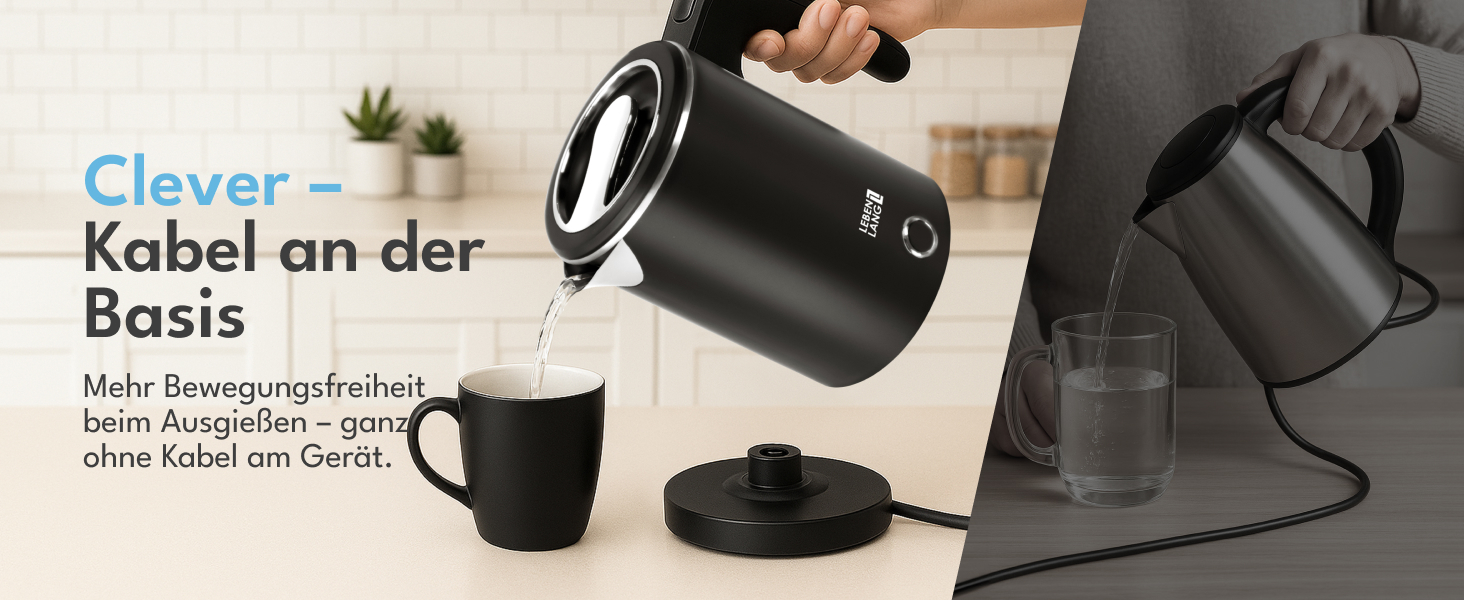 Електричний чайник для подорожей LEBENLANG Edelstahl 500 мл - нержавіюча сталь, BPA-Free, 600W, білий, енергоефективний, 0.5 л, для кемпінгу та подорожей (чорний)