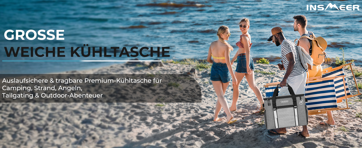 Сумка-холодильник INSMEER 50 л, велика, розкладні, для 80 банок, з відкривачем, для пікніків, кемпінгу, пляжу, сімейних поїздок на 4 особи (темно-сірий)