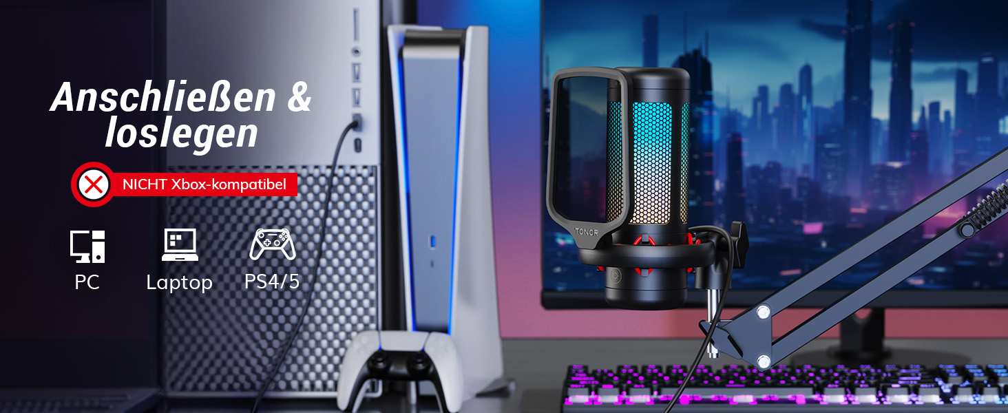 Мікрофон геймерський TONOR TC310 USB для ПК, PS4/5 з RGB підсвіткою та тримачем